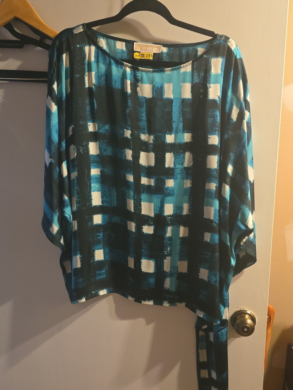 Women's Blue Plaid Boatneck Top